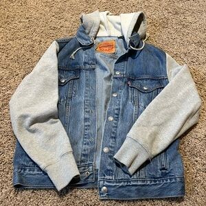 Levi's Blue Denim Jacket with Gray Hood